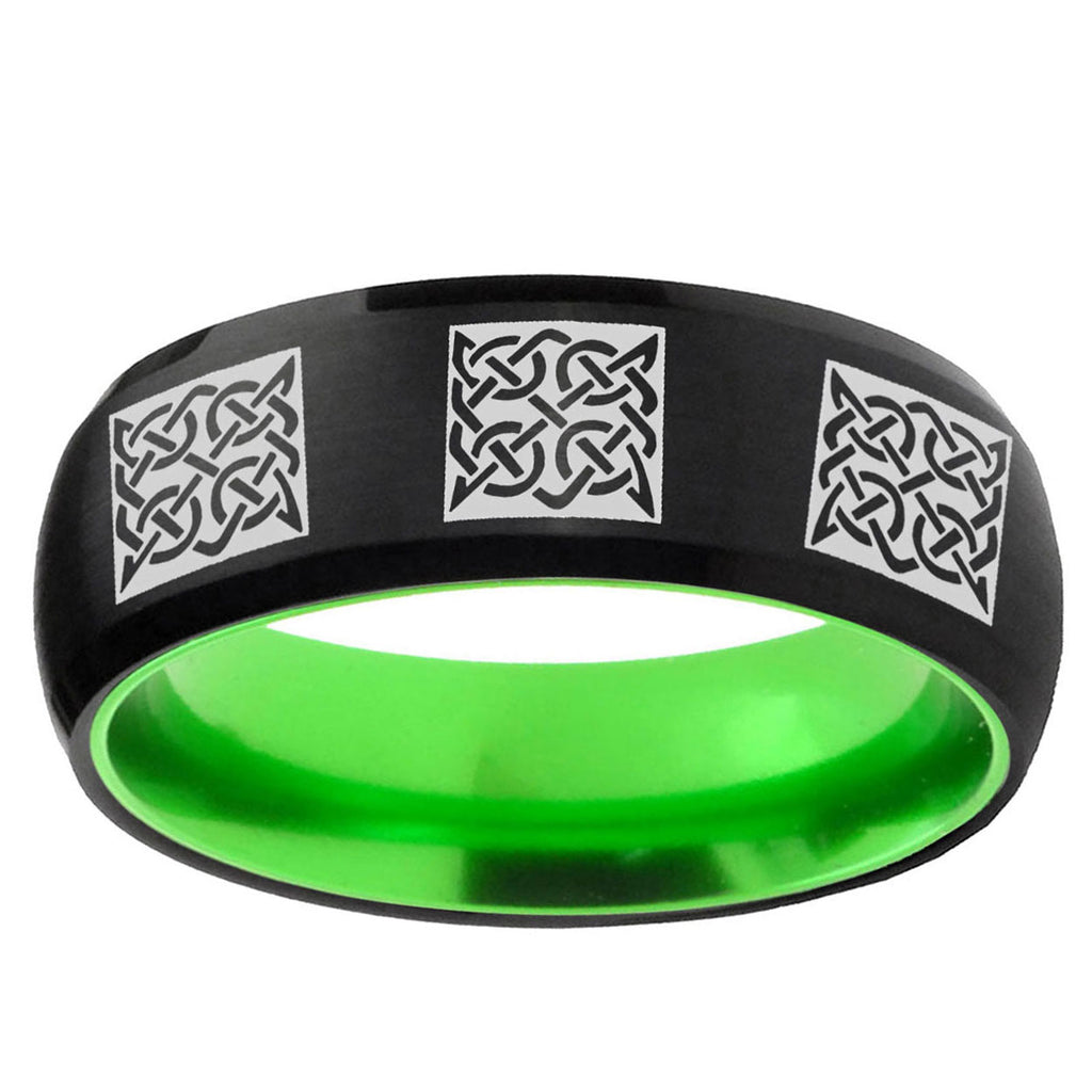 Multiple Celtic Dome Black And Green Tungsten Promise Ring