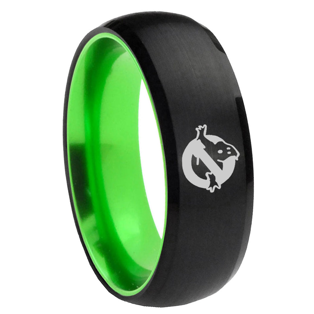 8mm Ghostbusters Dome Black And Green Tungsten Wedding Band