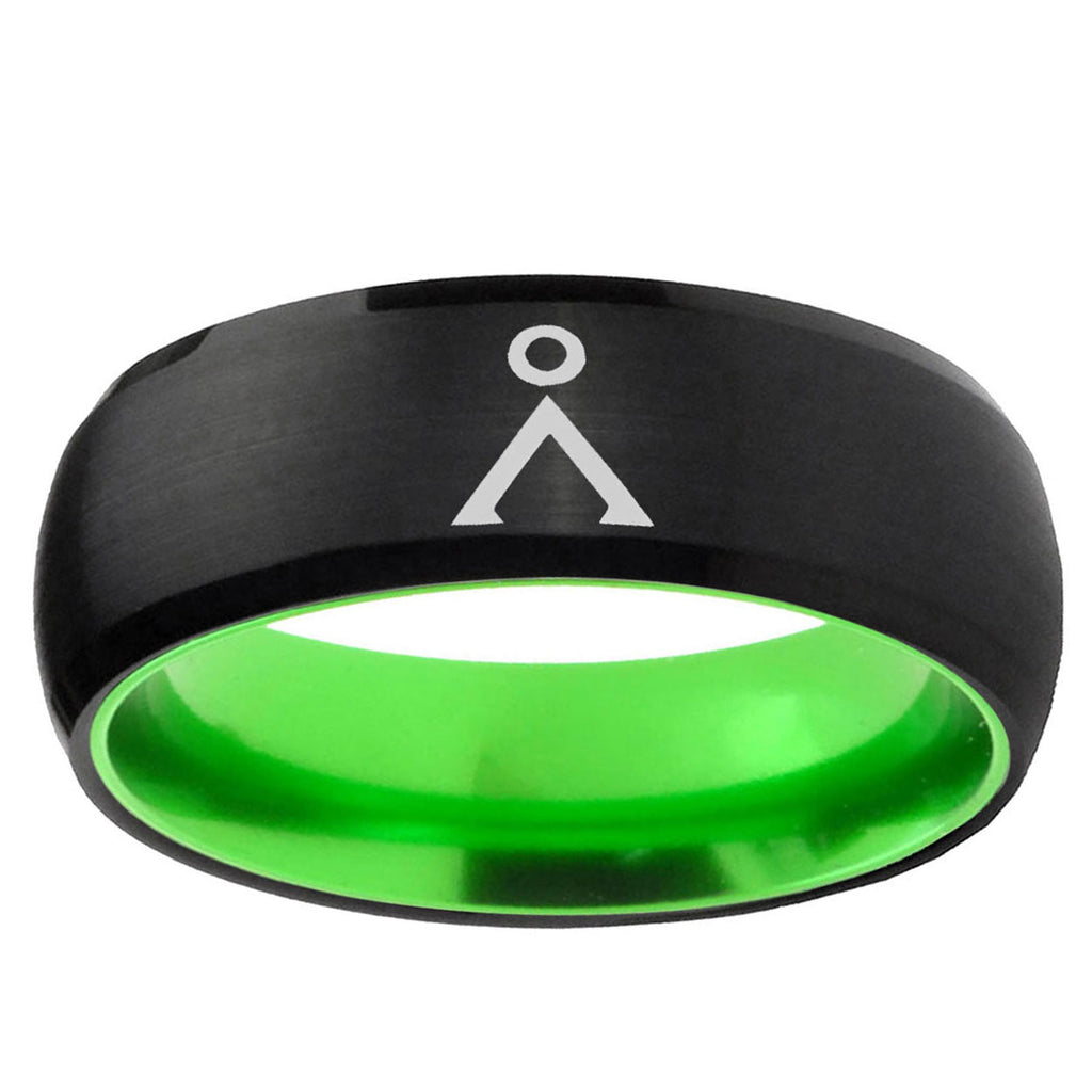 Stargate Dome Black And Green Tungsten Wedding Bands Ring