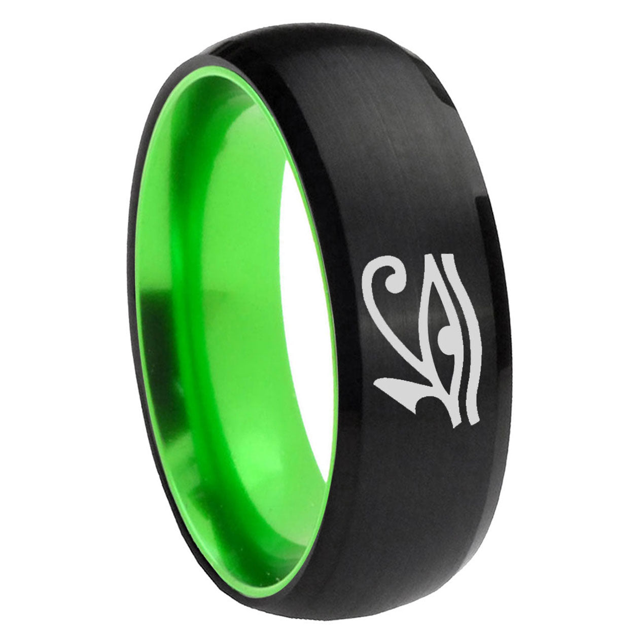 8mm Seeing Eye Dome Black And Green Tungsten Men's Bands Ring