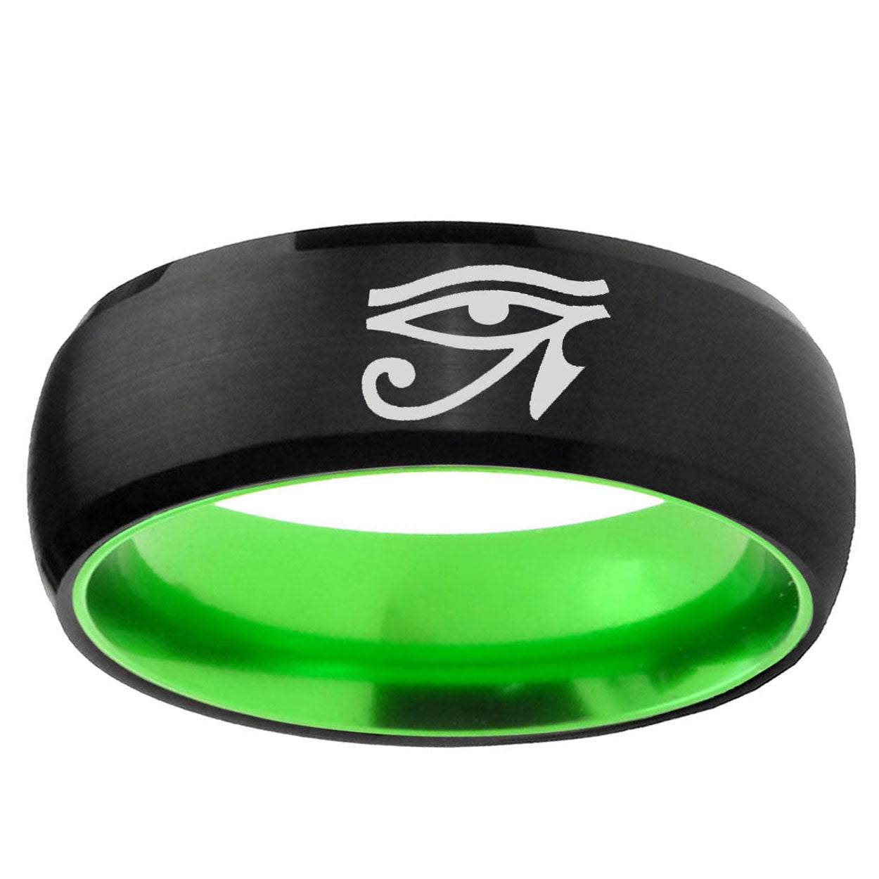 Seeing Eye Dome Black And Green Tungsten Men's Bands Ring