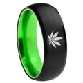 8mm Marijuana Leaf Dome Black Green Tungsten Wedding Ring Male