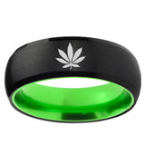8mm Marijuana Leaf Dome Black Green Wedding Rings Male