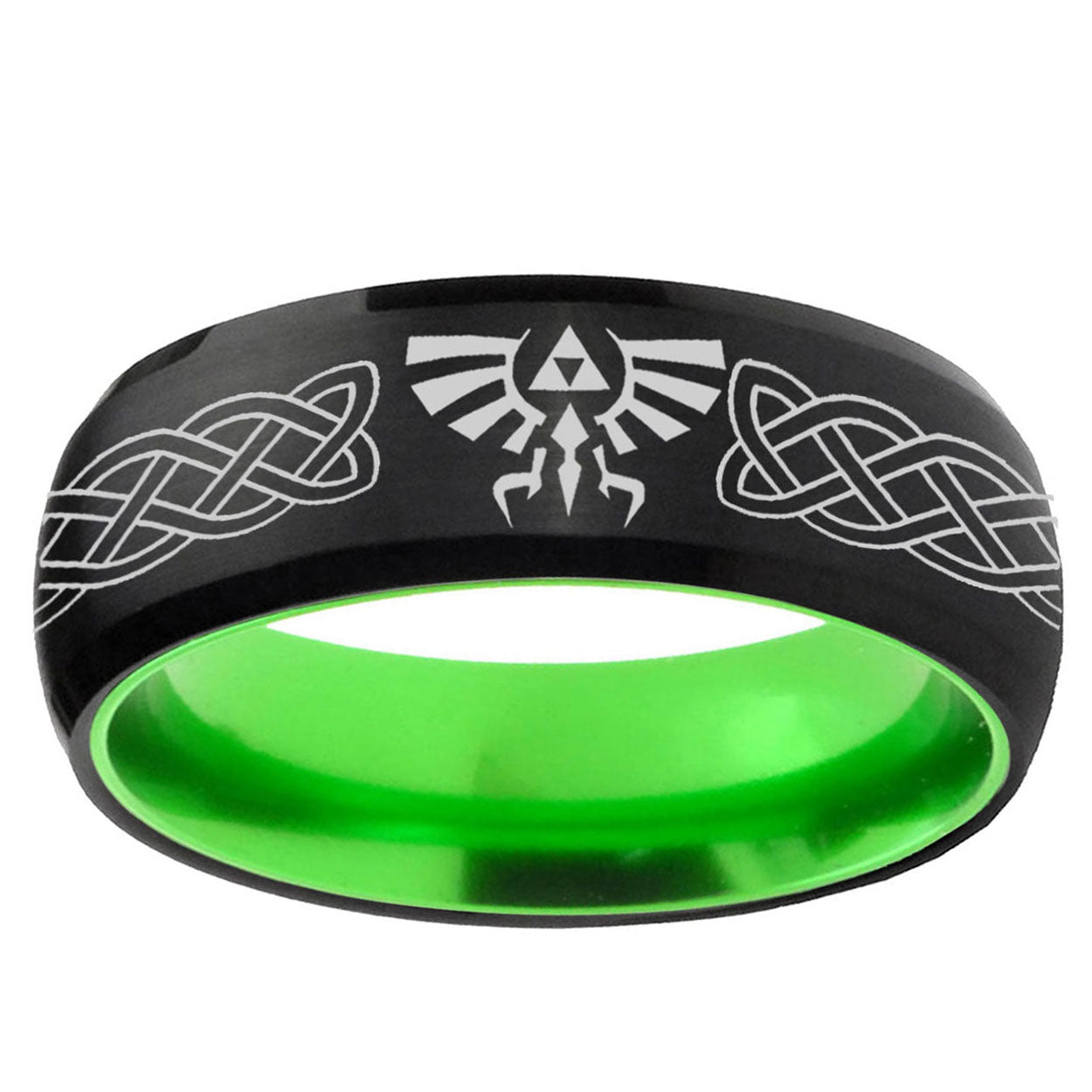 Celtic Zelda Dome Black And Green Tungsten Engagement Band
