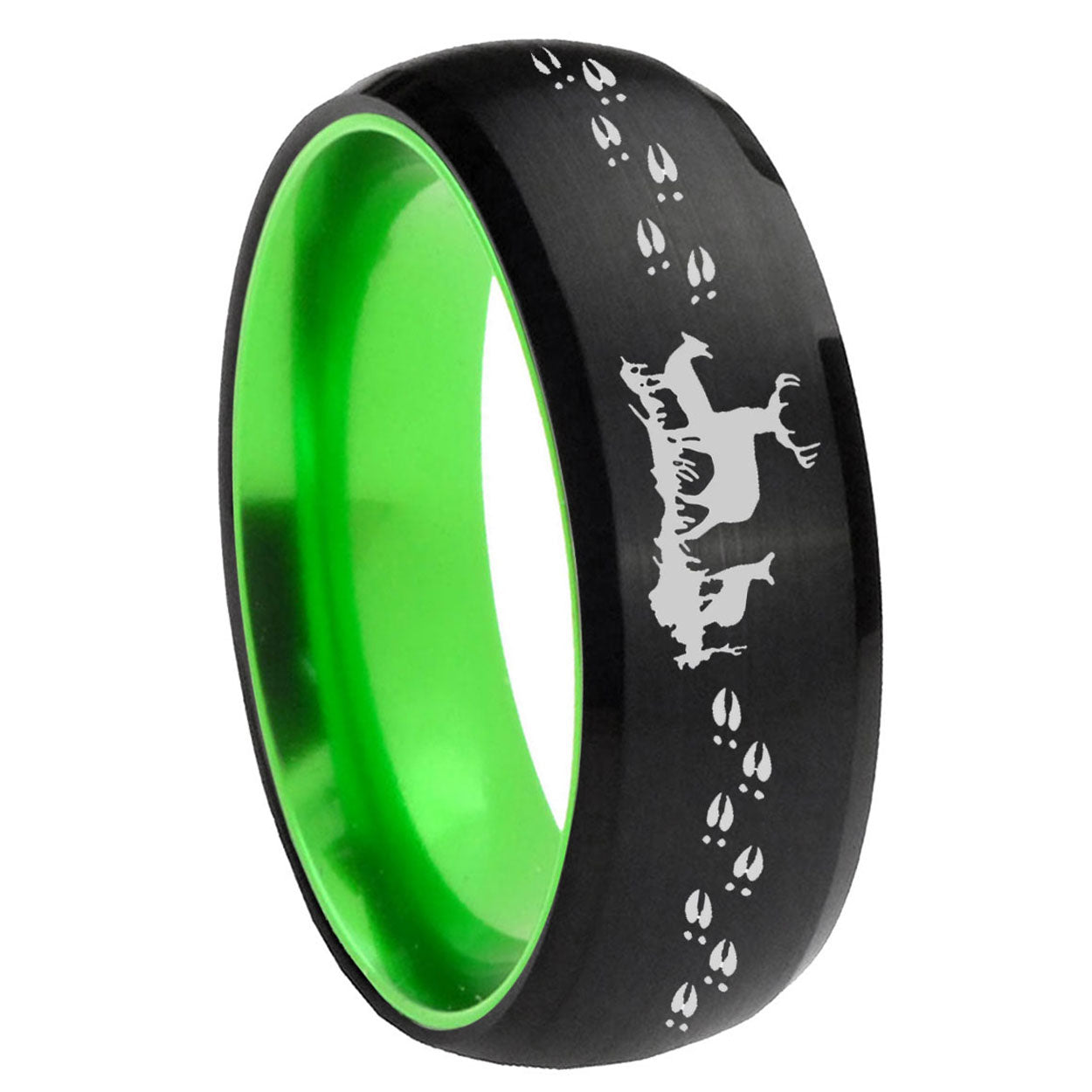 8mm Deer Hunting Dome Black And Green Tungsten Custom Ring