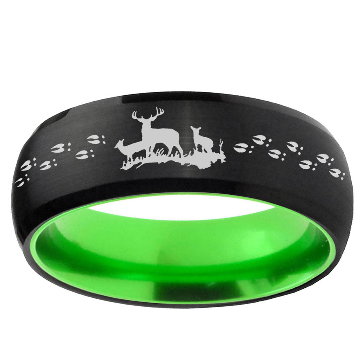 Deer Hunting Dome Black And Green Tungsten Custom Ring