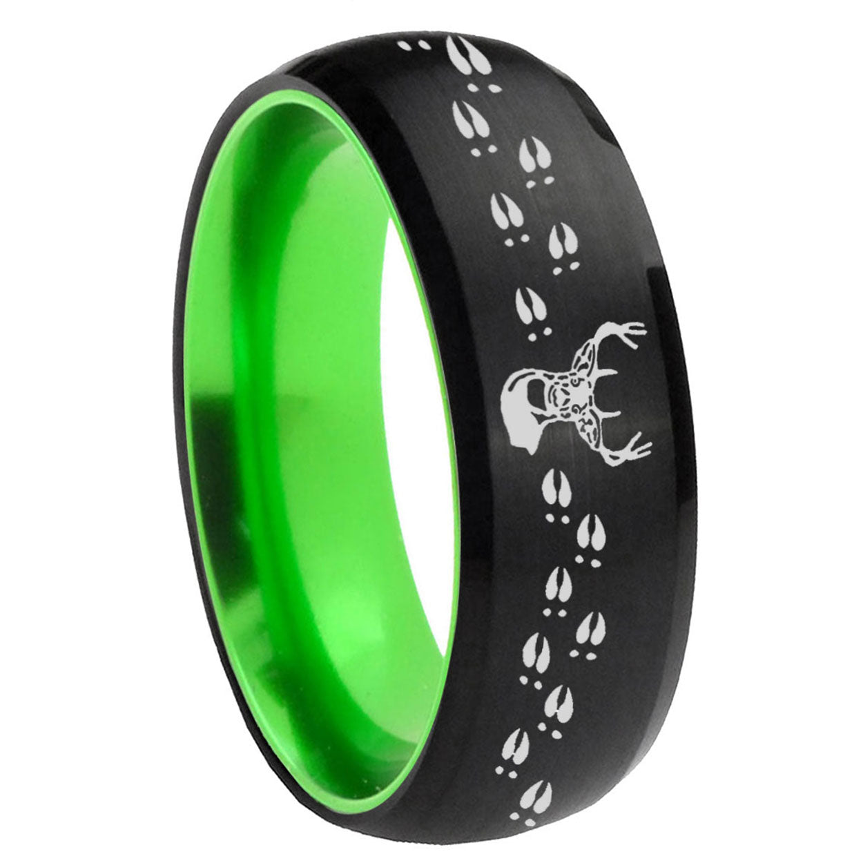 8mm Deer Antler Dome Black And Green Tungsten Mens Wedding Band