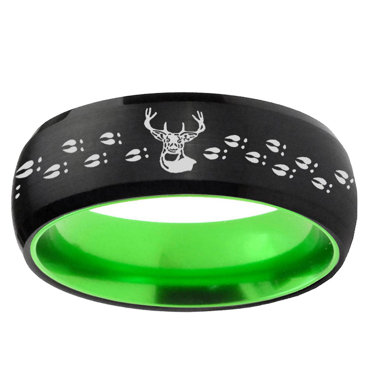 Deer Antler Dome Black And Green Tungsten Mens Wedding Band