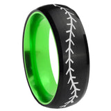 8mm Baseball Stitch Dome Black And Green Tungsten Carbide Men's Promise Ring
