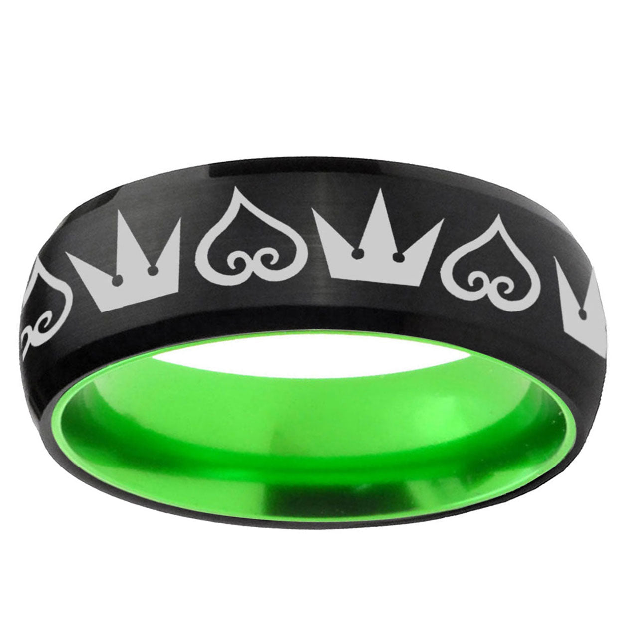 Hearts Crowns Dome Black Green Tungsten Mens Promise Ring