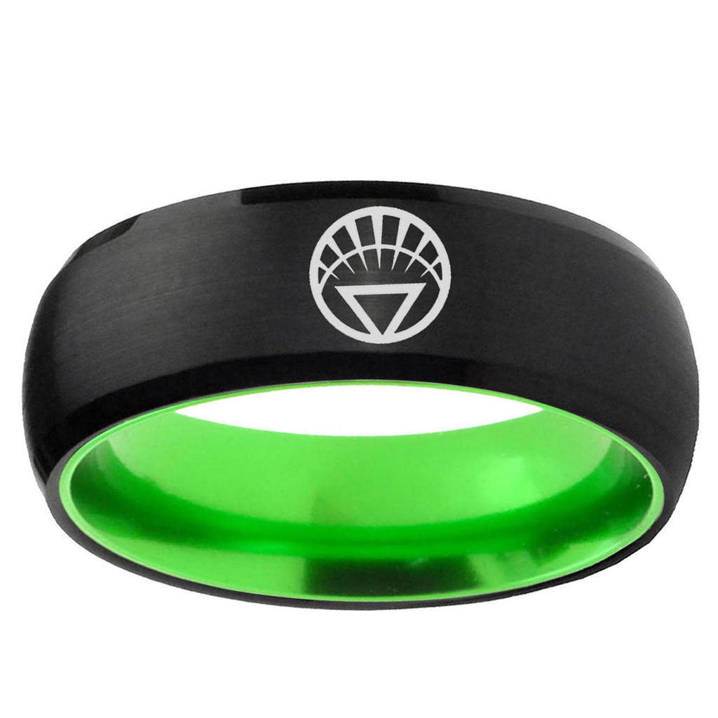 White Lantern Dome Black Green Tungsten Ring For Women