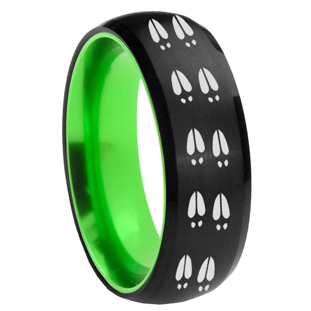 8mm Deer Tracks Dome Black And Green Tungsten Mens Wedding Band