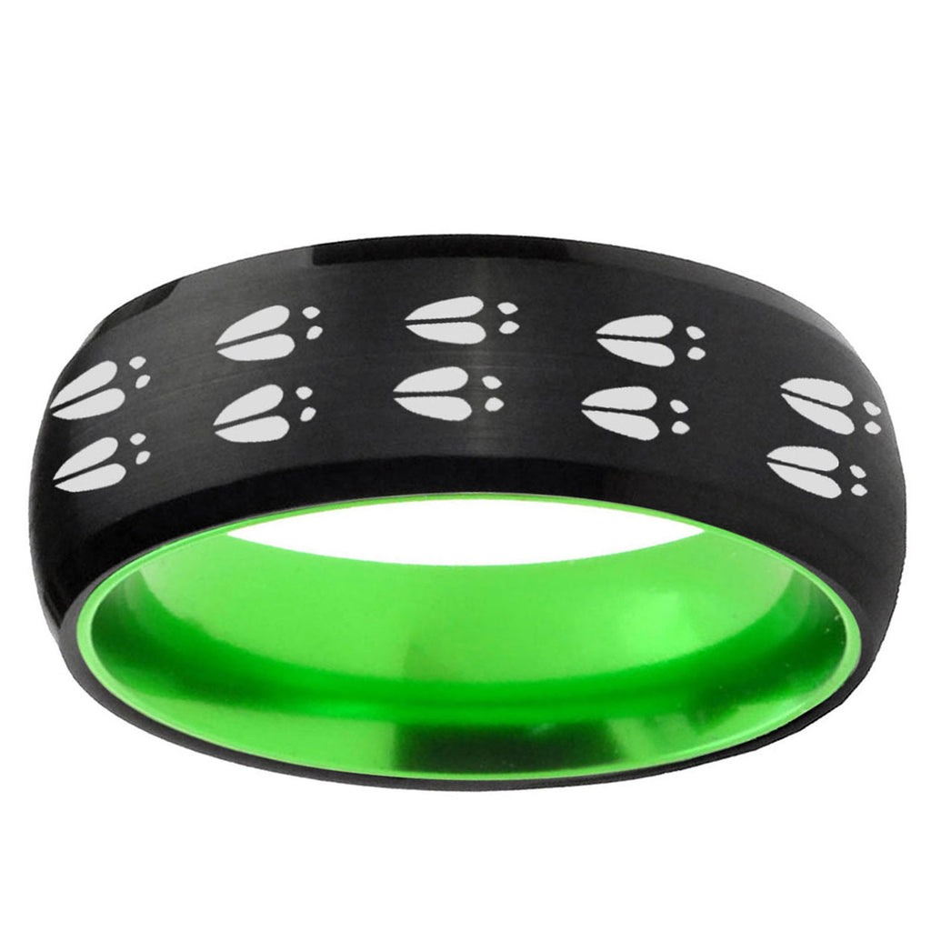 Deer Tracks Dome Black And Green Tungsten Mens Wedding Band