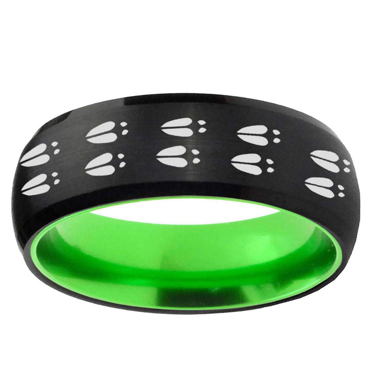 Deer Tracks Dome Black And Green Tungsten Mens Wedding Band