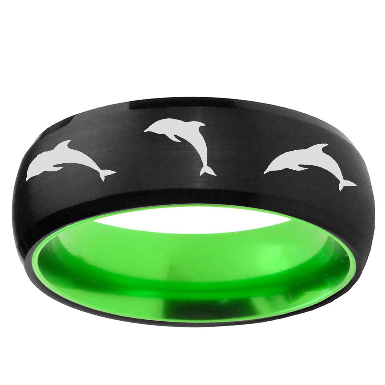 Dolphins Dome Black And Green Tungsten Personalized Ring