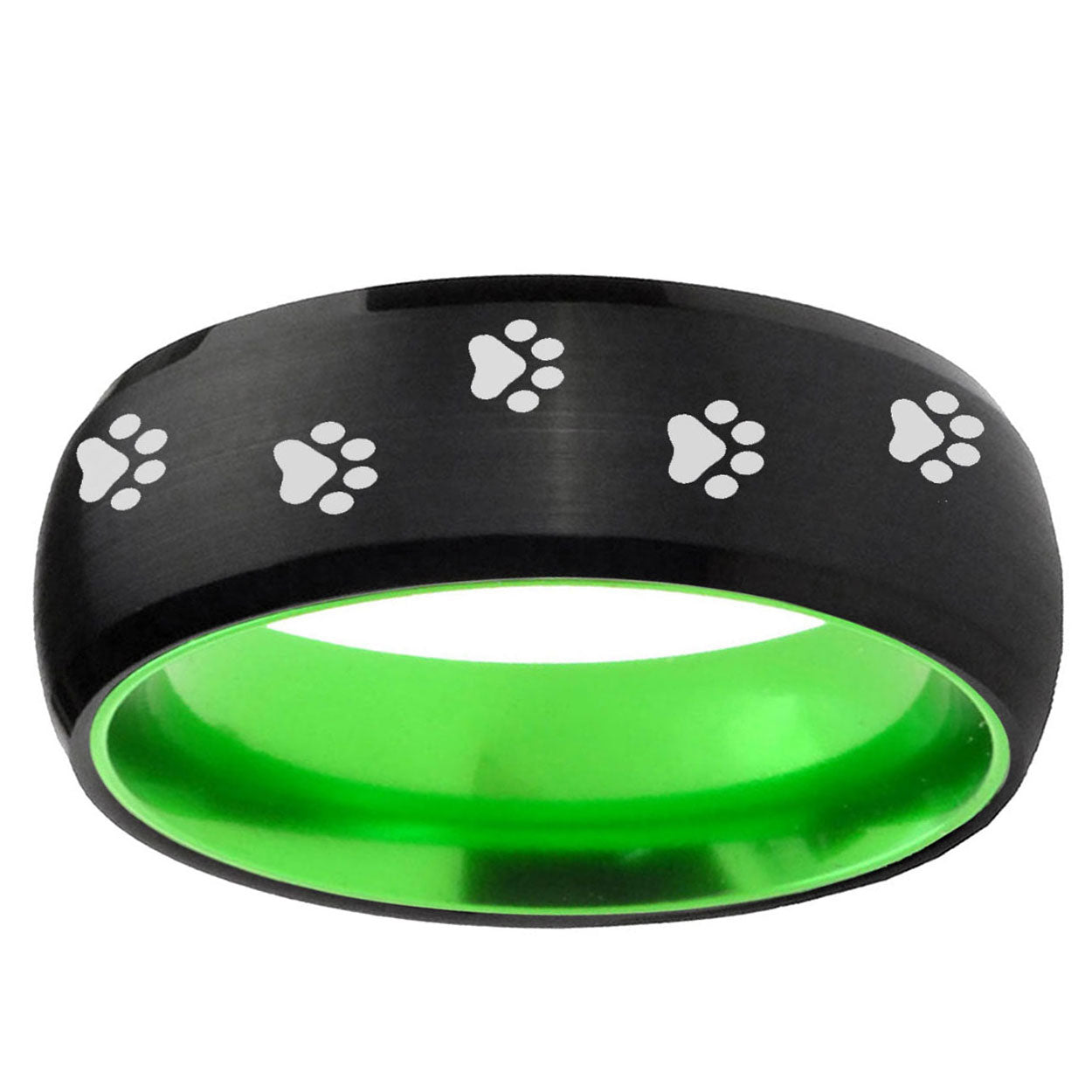Paw Print Dome Black And Green Tungsten Promise Ring