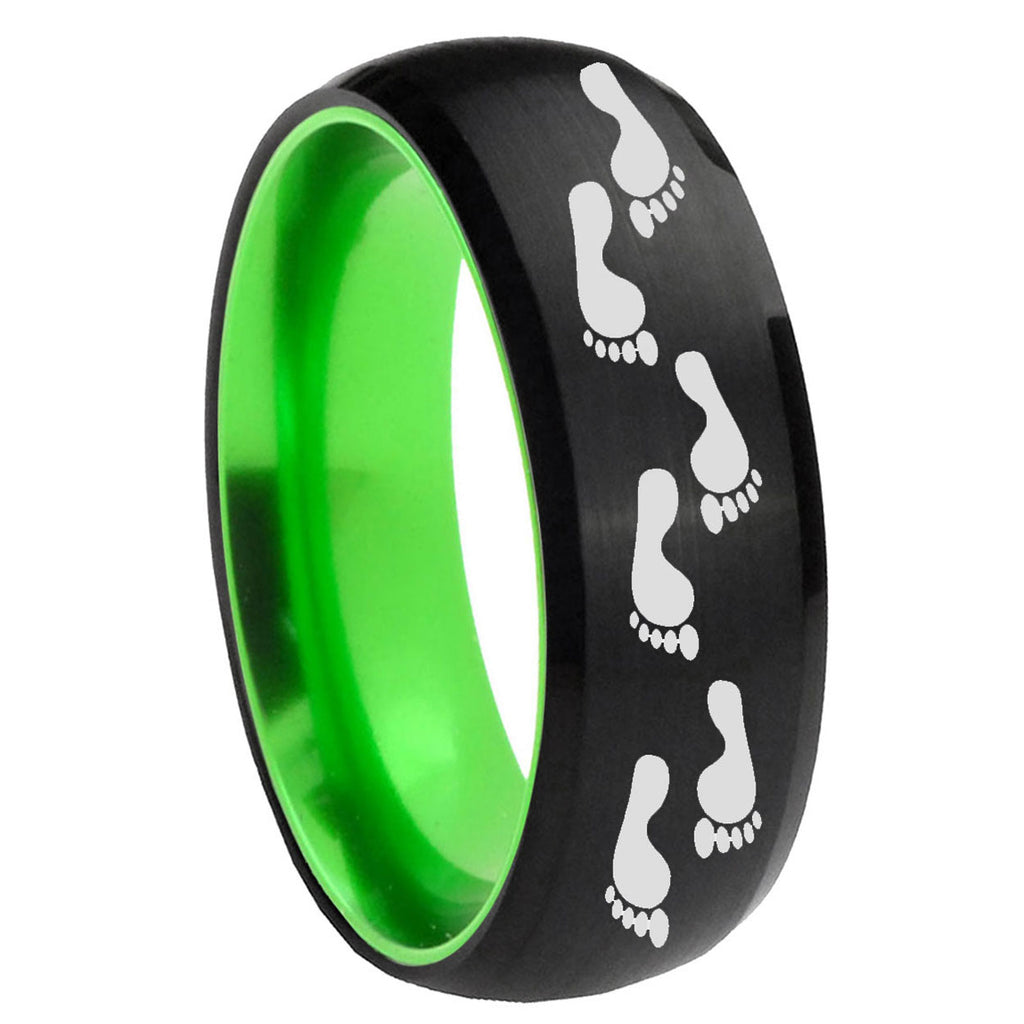 8mm Foot Print Dome Black And Green Tungsten Wedding Band Men's