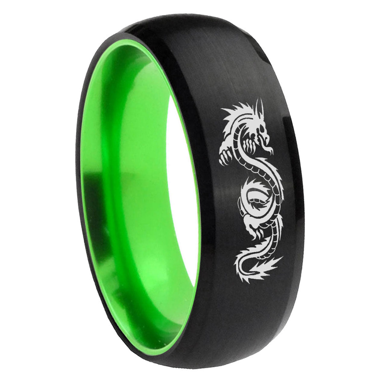 8mm Dragon Dome Black And Green Tungsten Wedding Engraving Ring