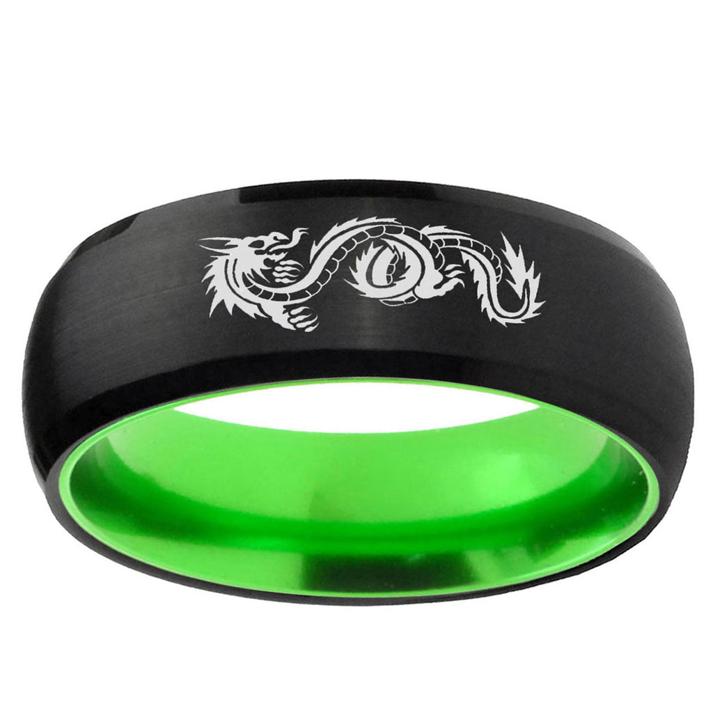 Dragon Dome Black And Green Tungsten Wedding Engraving Ring