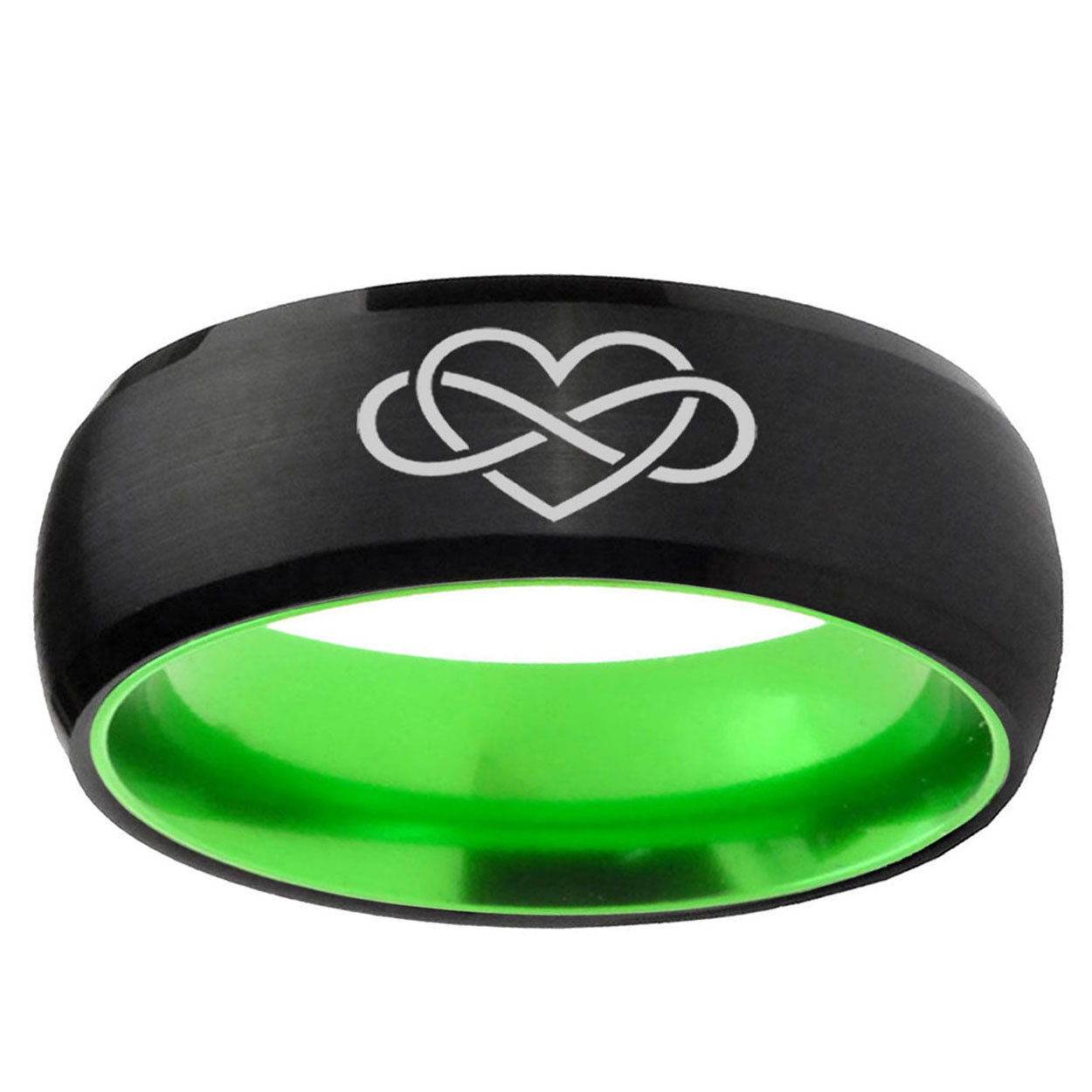 Infinity Love Dome Black And Green Tungsten Men's Ring