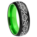 8mm Celtic Braided Dome Black And Green Tungsten Mens Ring
