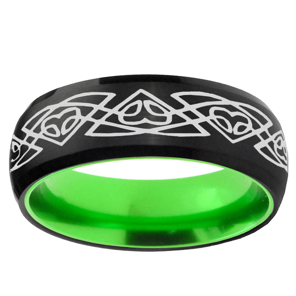 Celtic Braided Dome Black And Green Tungsten Mens Ring