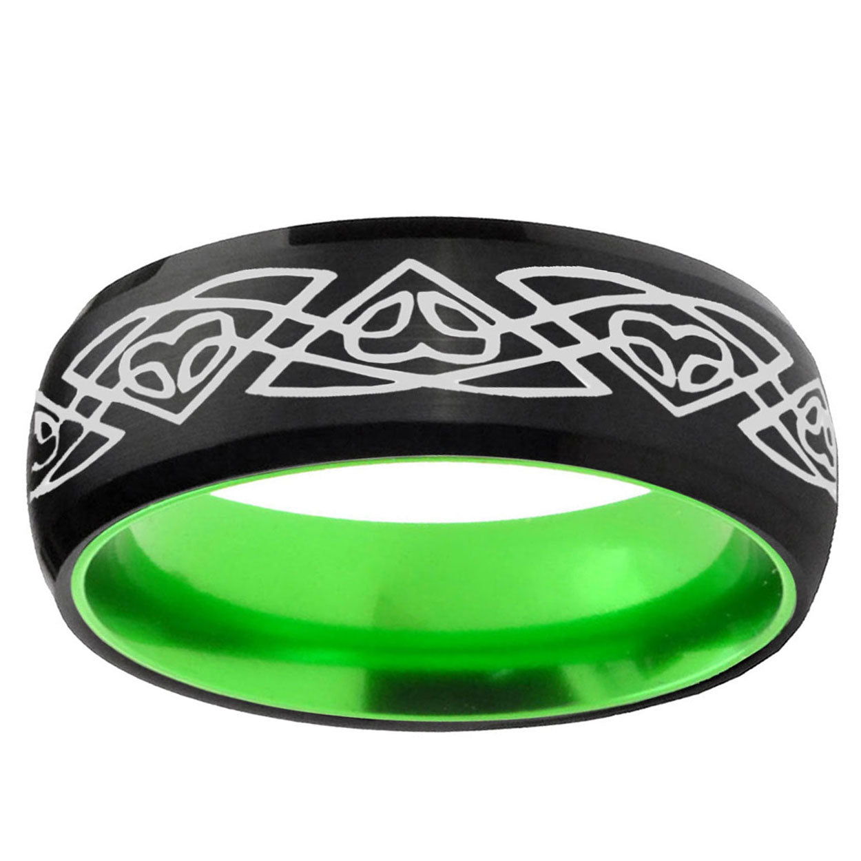 Celtic Braided Dome Black And Green Tungsten Mens Ring