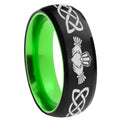8mm Irish Claddagh Dome Black And Green Tungsten Wedding Band