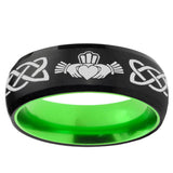 Irish Claddagh Dome Black And Green Tungsten Wedding Band
