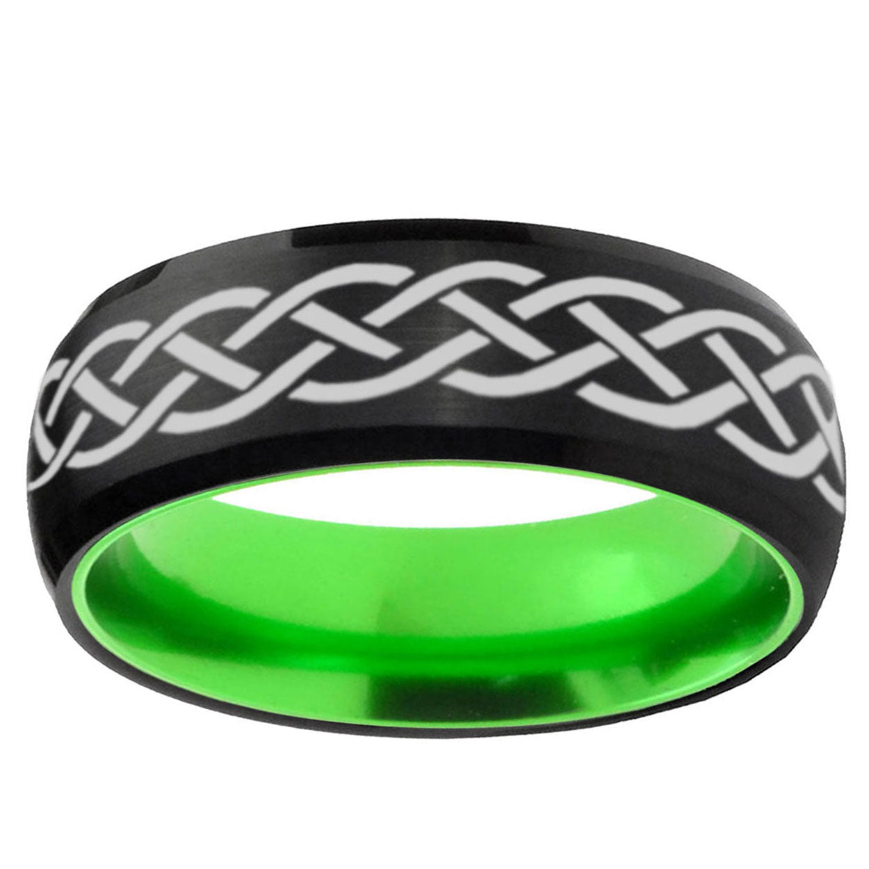 Celtic Knot Dome Black And Green Tungsten Mens Wedding Ring