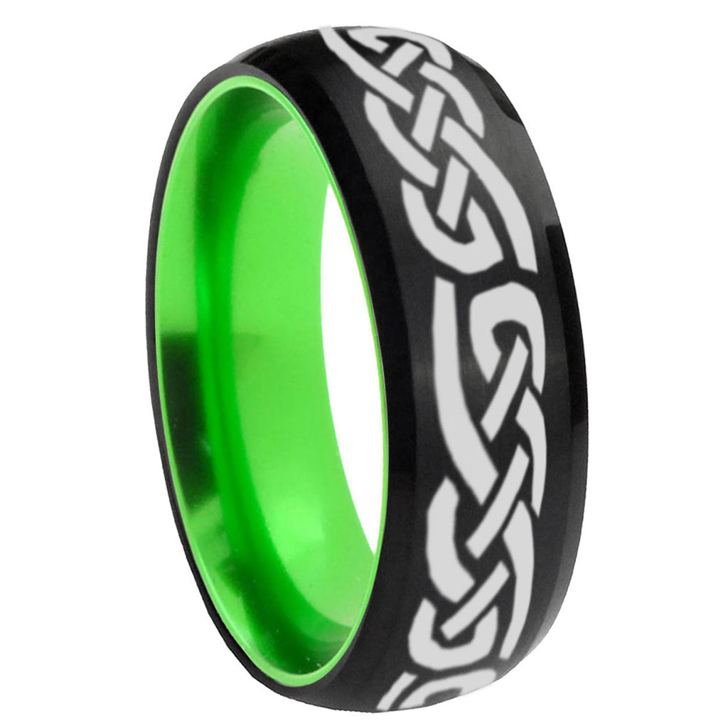 8mm Celtic Knot Infinity Love Dome Black Green Tungsten Ring