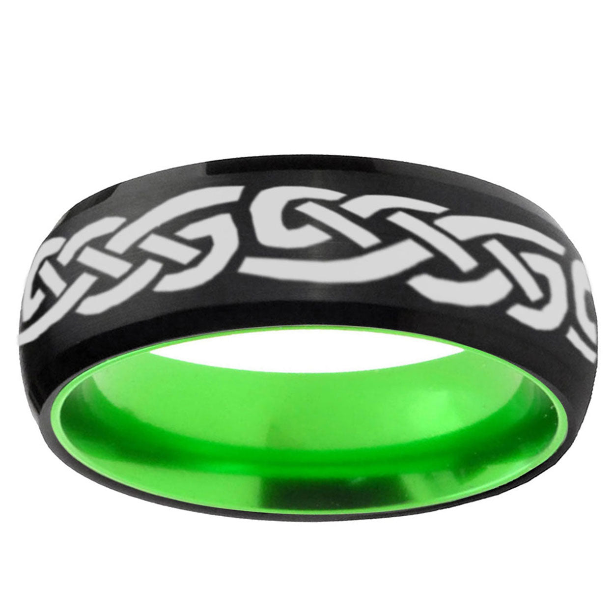 Celtic Knot Infinity Love Dome Black Green Tungsten Ring