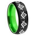 8mm Masonic Square Compass Dome Black Green Tungsten Band