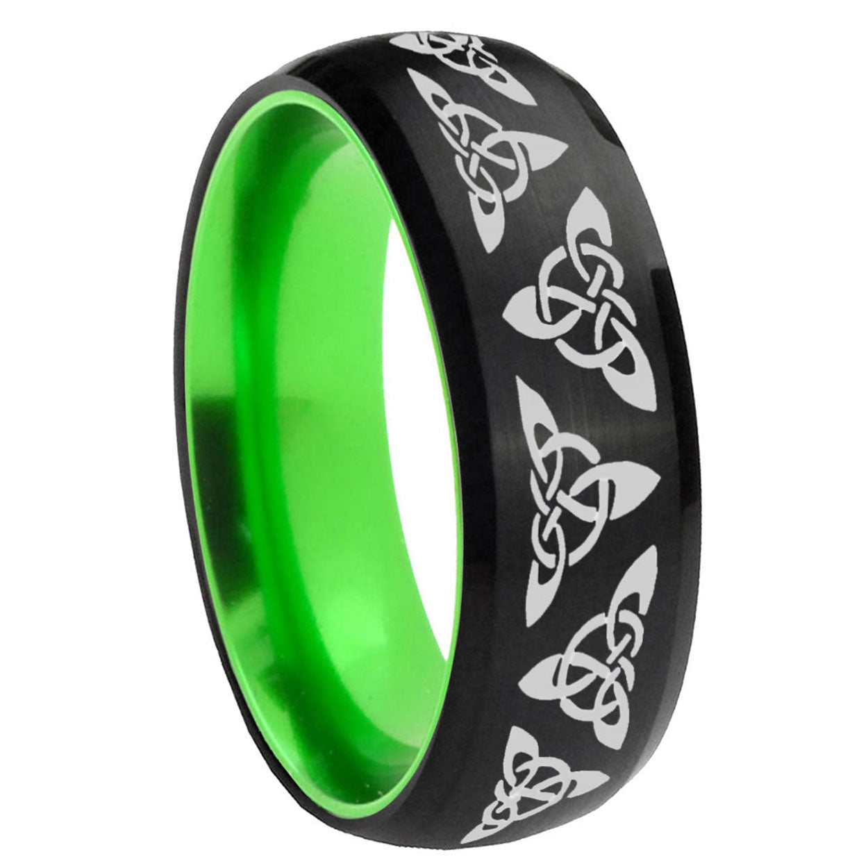 8mm Celtic Knot Dome Black And Green Tungsten Promised Ring