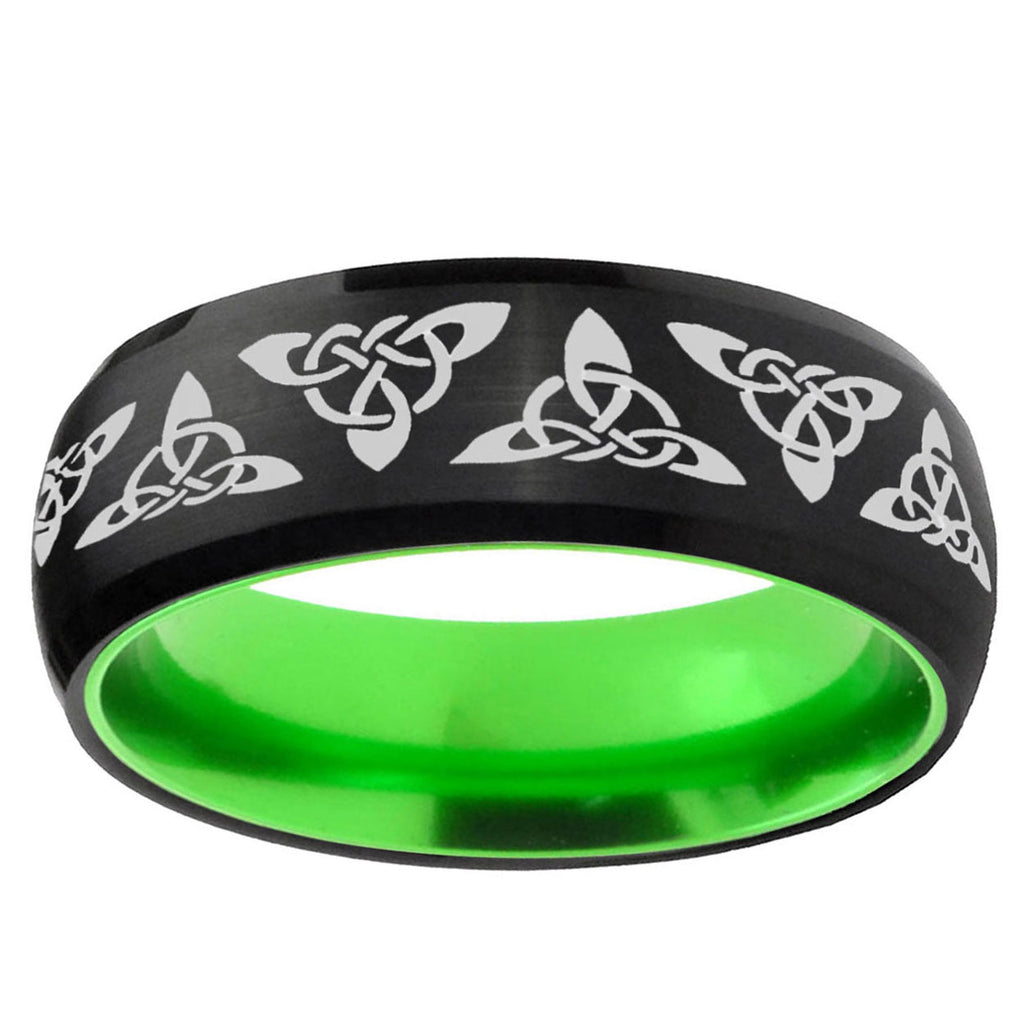 Celtic Knot Dome Black And Green Tungsten Promised Ring