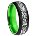 8mm Celtic Dragon Dome Black And Green Tungsten Mens Ring