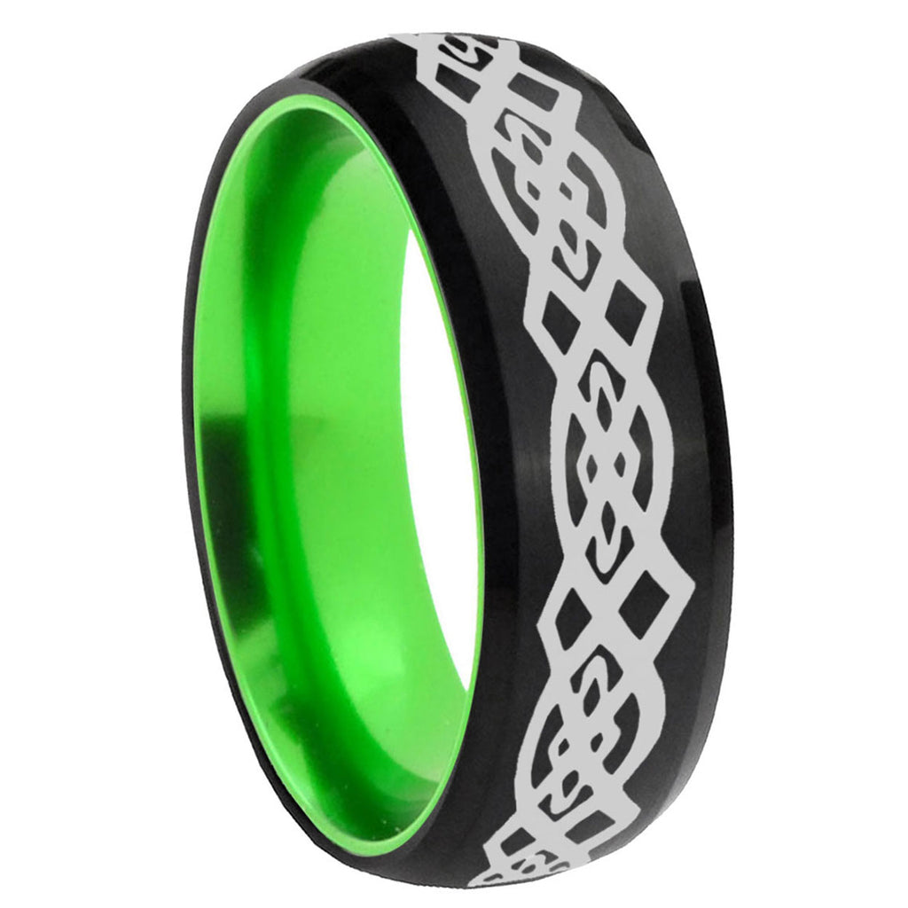 8mm Celtic Knot Dome Black And Green Tungsten Wedding Band
