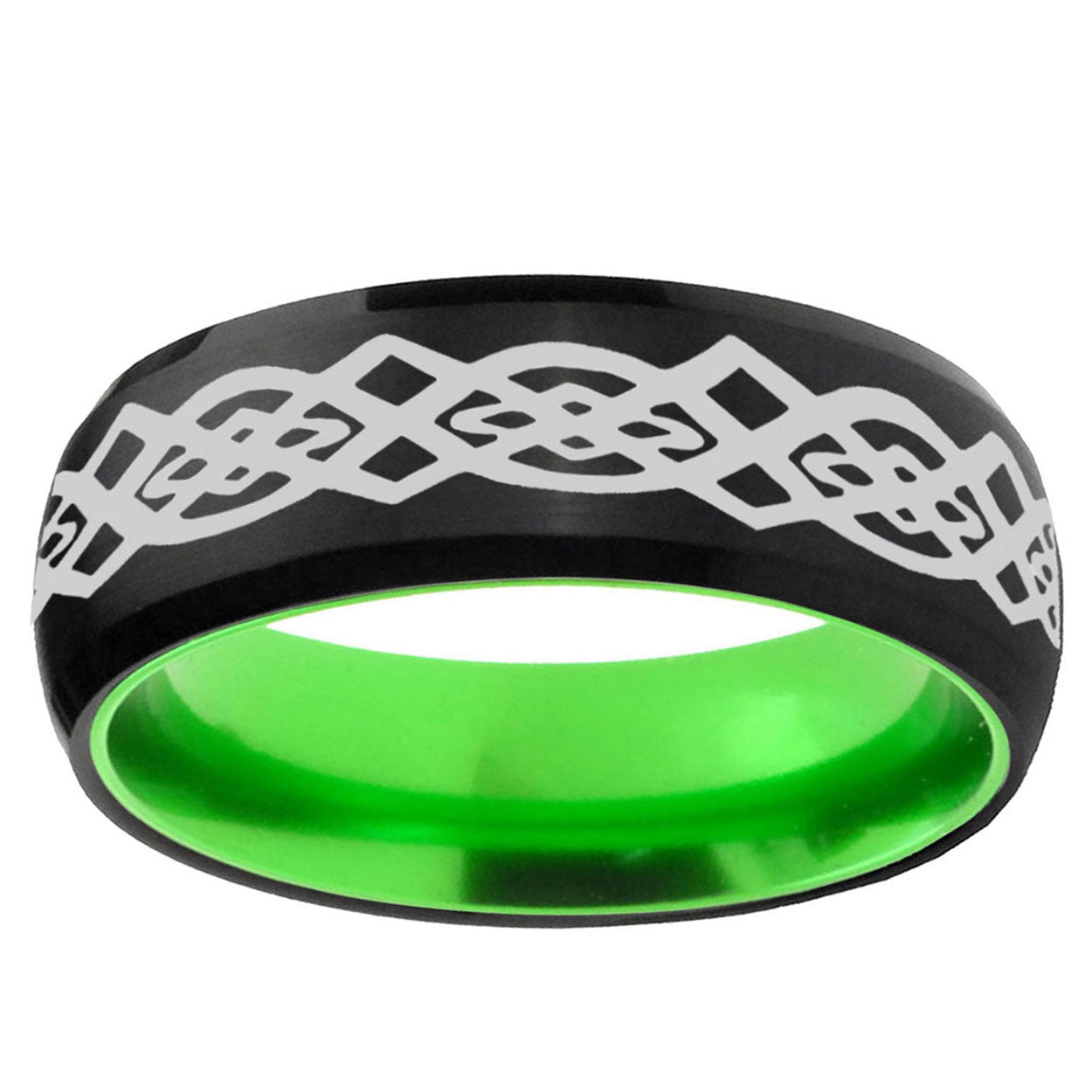 Celtic Knot Dome Black And Green Tungsten Wedding Band