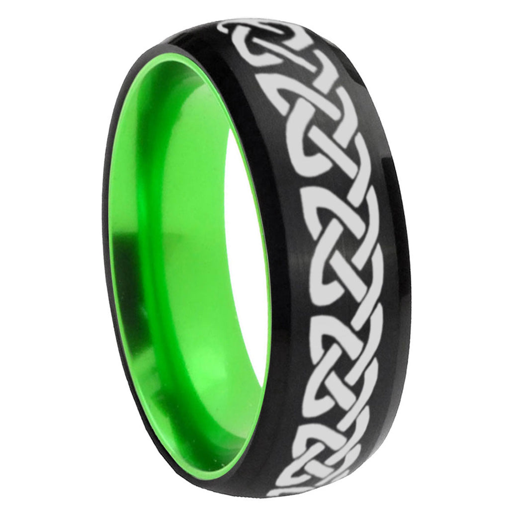 8mm Celtic Knot Love Dome Black Green Tungsten Engagement Ring