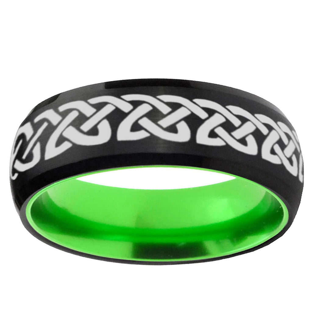 Celtic Knot Love Dome Black Green Tungsten Engagement Ring