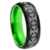 8mm Medieval Cross Dome Black And Green Tungsten Men's Band