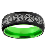 Medieval Cross Dome Black And Green Tungsten Men's Band