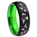 8mm Flying Geese Hunting Dome Black And Green Tungsten Ring