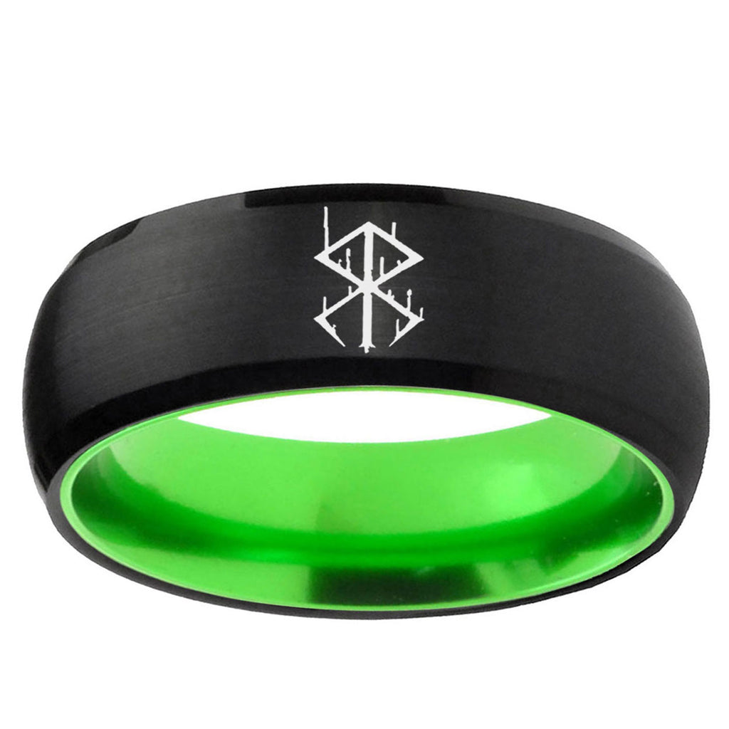 Stigma Sangrando Berserk Inspired Dome Black Green Tungsten Mens Bands
