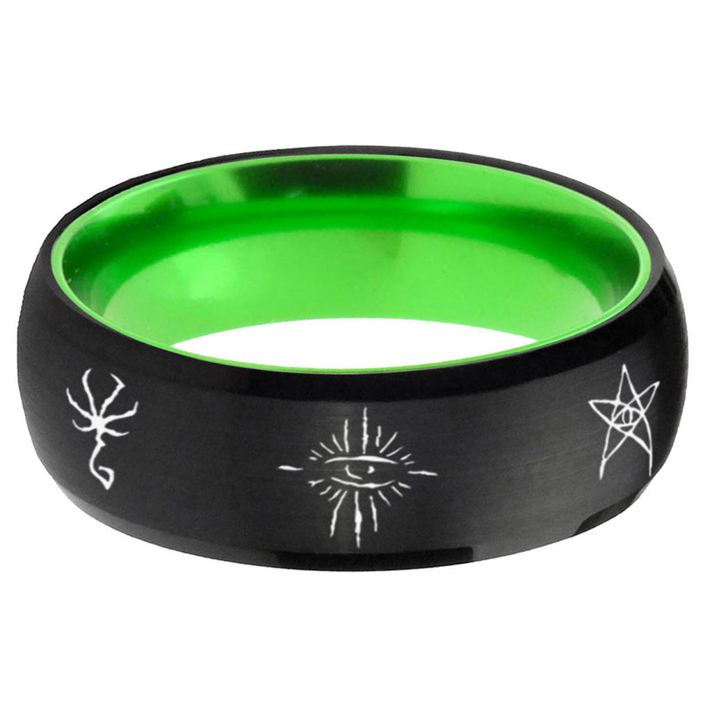 Blackborne Caryll Runes Dome Black Green Tungsten Mens Bands