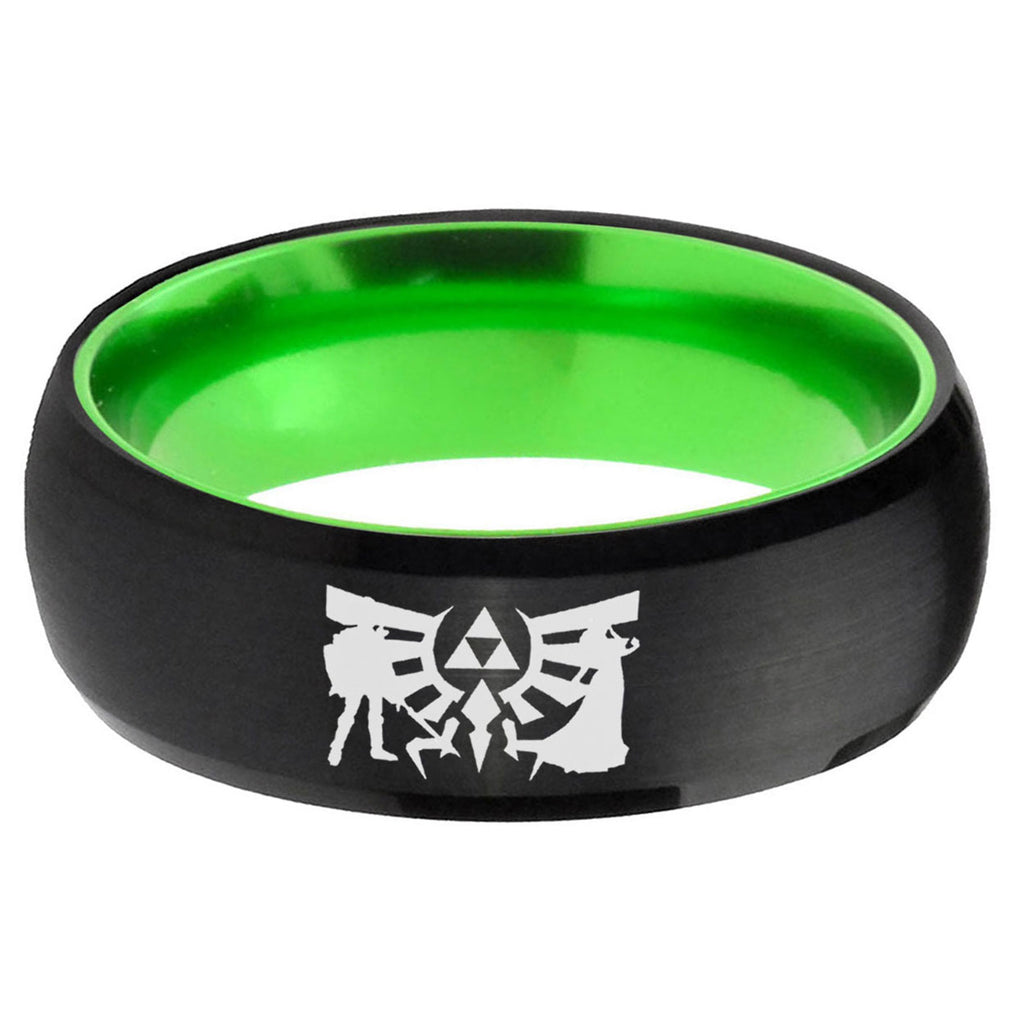 Zelda Link Dome Black Green Tungsten Mens Bands