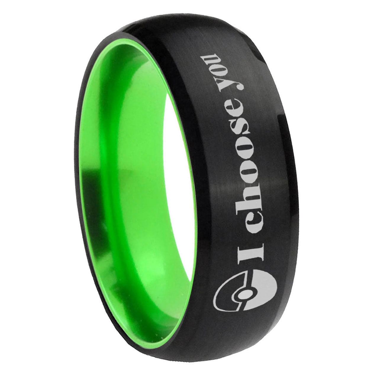 8mm Pokeball Pokemon Dome Black Green Tungsten Mens Bands