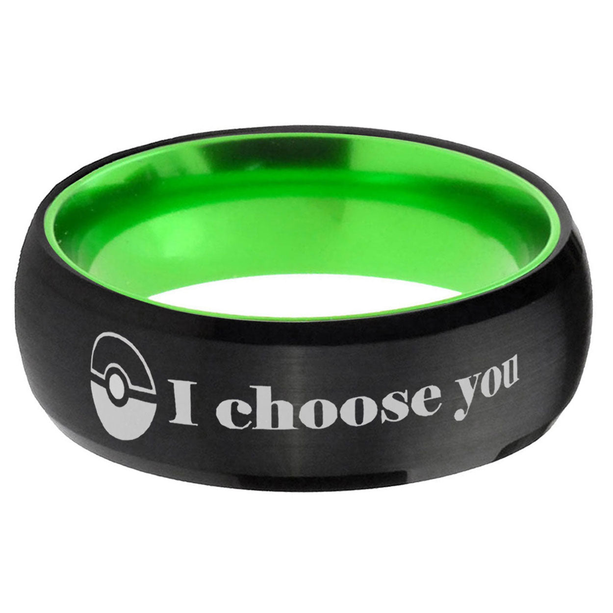 Pokeball Pokemon Dome Black Green Tungsten Mens Bands