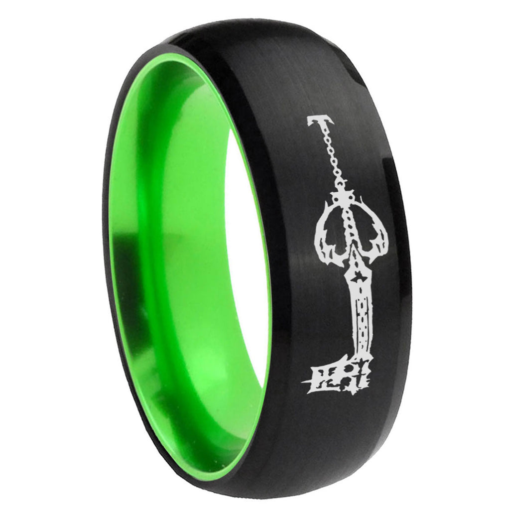 8mm kingdom heart keyblades Dome Black Green Tungsten Mens Bands