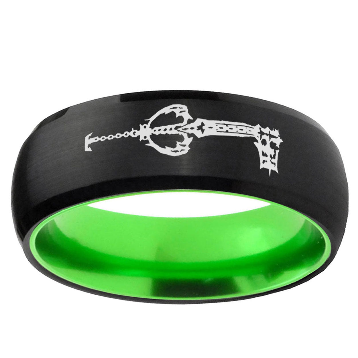 kingdom heart keyblades Dome Black Green Tungsten Mens Bands